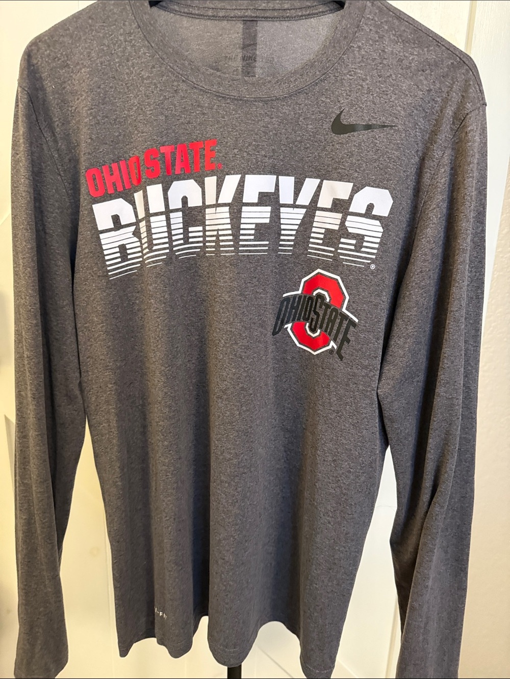 Nike Gray Ohio State Buckeyes Long Sleeve Tee with Red Accents